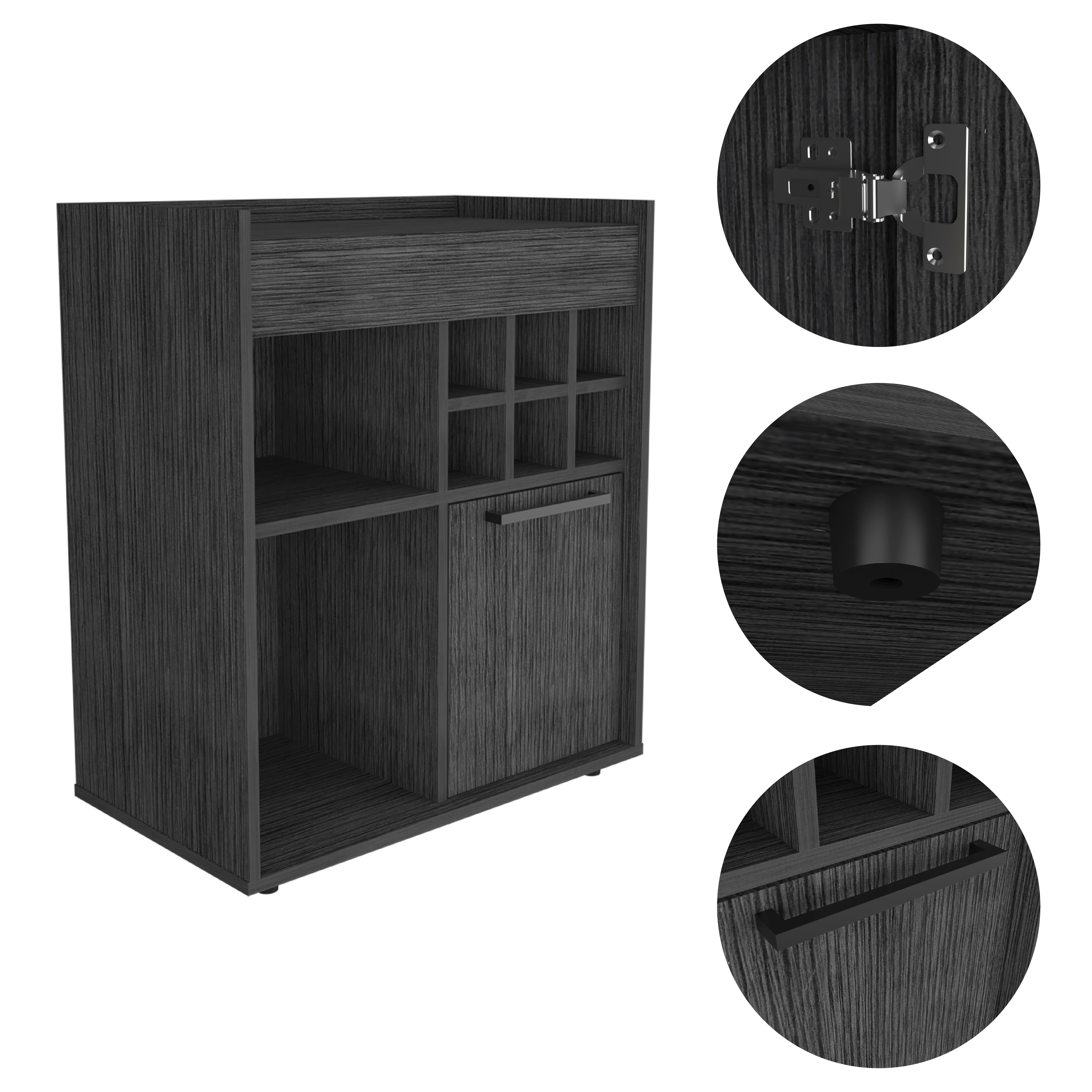 Lyon Bar Cabinet, Six Cubbies, Cabinet With Divisions, Two Concealed Shelves -Light Gray